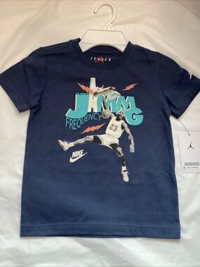 Jordan Boys' Navy Graphic 'Jammin Frequency' Tee with Teal Accents